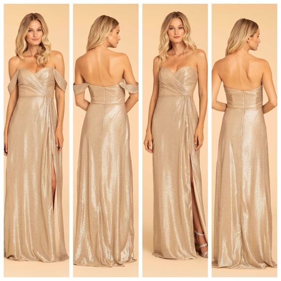 Hayley Paige Occasions Formal Off Shoulder Or Strapless Dress Style 52002 Gold 0 - Picture 1 of 16
